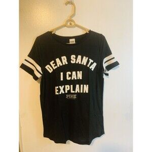 Victorias Secret Pink Dear Santa I Can Explain Bling Holiday Shirt Large  New